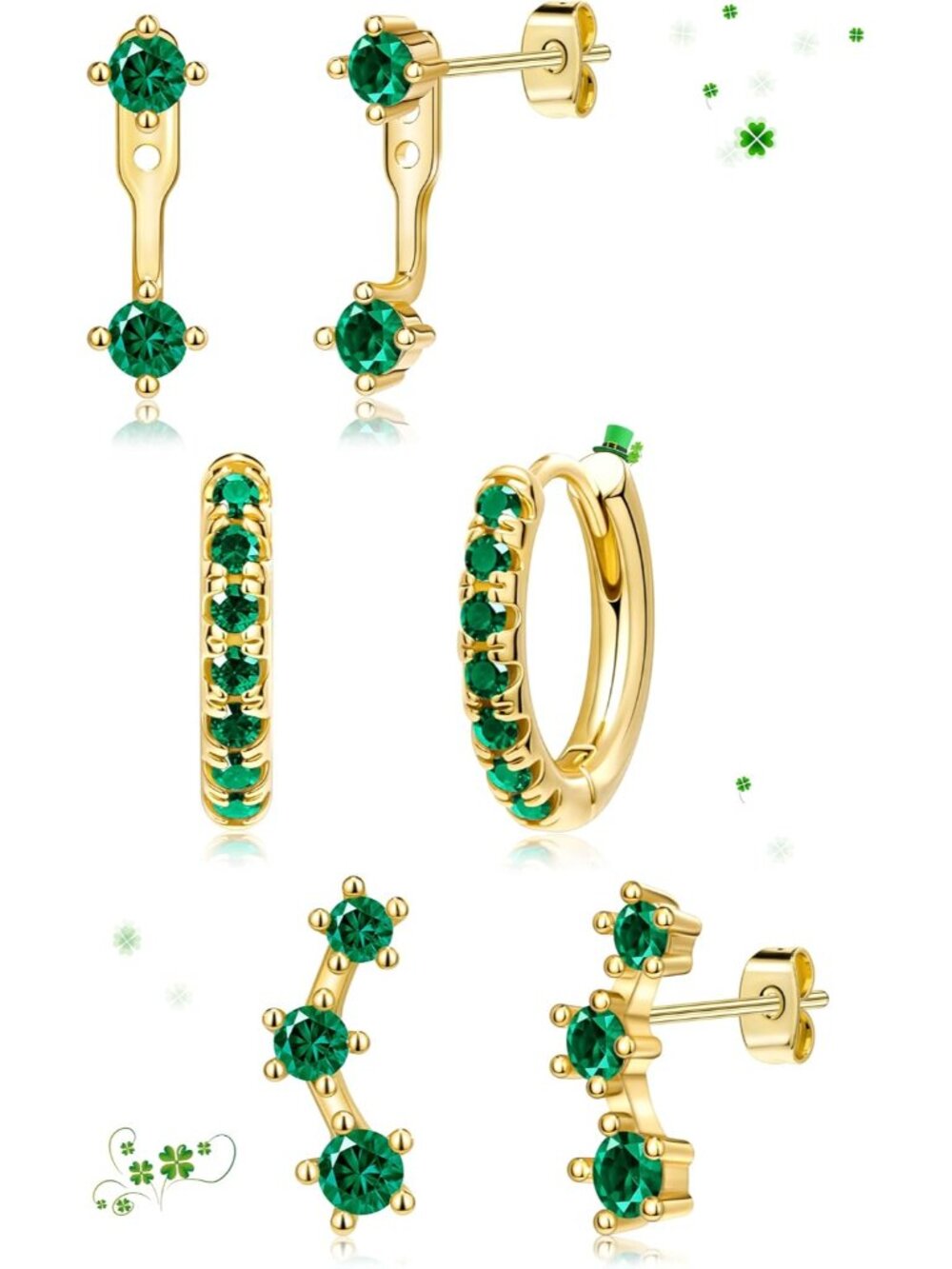 3 Pairs Dainty Small Earrings Set for Women Trendy, Birthstone Stud Huggie Hoop
